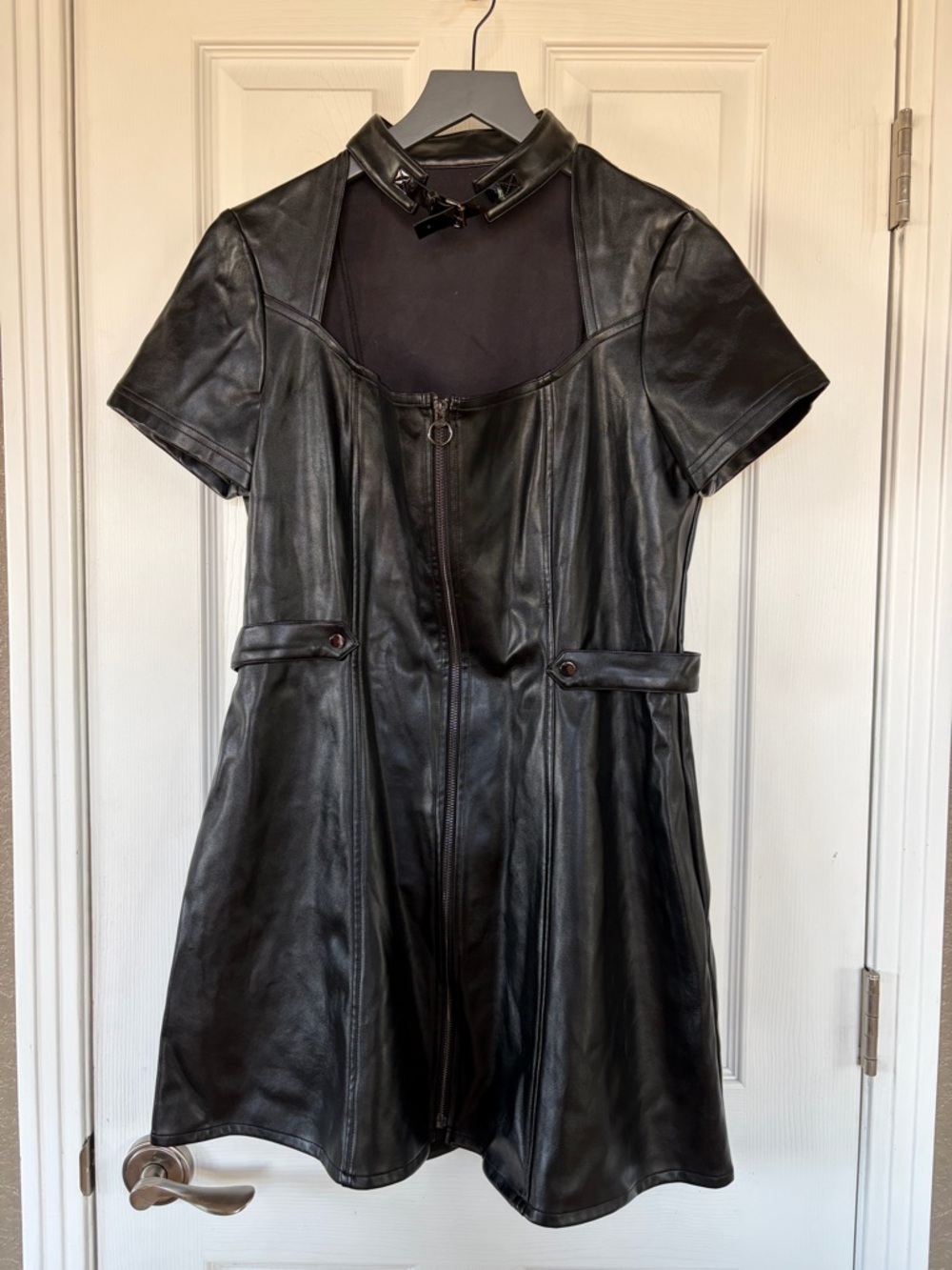 Blackmilk Black Faux Leather Short Sleeve Zip Dress Jacket with Mock Collar